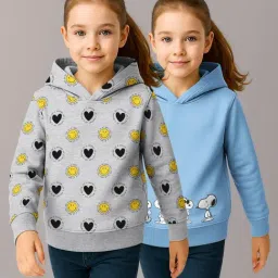 HELLCAT Girls Grey Melange & Blue Printed Hoodie - Pack of 2-image-31