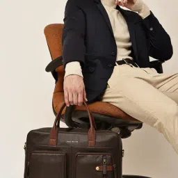 Gauge Machine Brown Textured Medium Leather Laptop Bag-picture-35