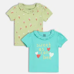 Miniklub Girls Blue & Green Regular Fit Printed Top-image-51