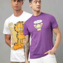 Free Authority Purple & White Regular Fit Garfield Print T-Shirt - Pack of 2-image-26