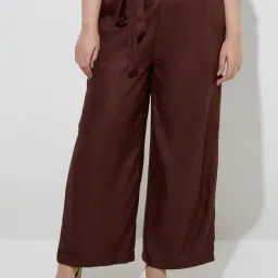 Gia by Westside Dark Brown Solid Mid-Rise Pants-picture-29