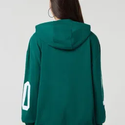 Bewakoof Official Peanuts Women's Green Typography Oversized Hoodies image 2