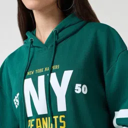 Bewakoof Official Peanuts Women's Green Typography Oversized Hoodies image 5