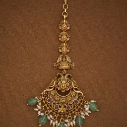 Kushal's Fashion Jewellery Ruby-Green Gold Polished Antique Tikka For women-picture-40