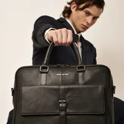 Gauge Machine Black Textured Medium Leather Laptop Bag-picture-42