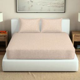 Spaces Cream 300 TC Cotton King Bedsheet With 2 Pillow Covers-picture-20