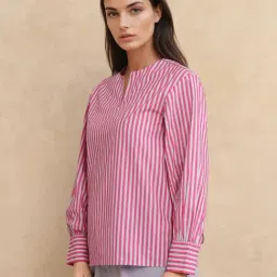 RAREISM Pink Cotton Striped Long Sleeves Top-image-23