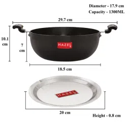 HAZEL Black Hard Anodized Kadhai with Lid (1.3L) image 4