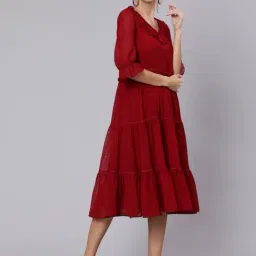 Jaipur Kurti Maroon Self Pattern A-Line Dress image 4