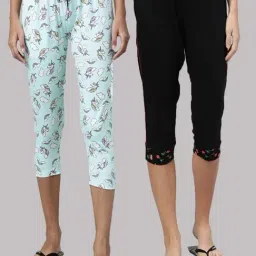 Kryptic Blue & Black Cotton Printed Capris-picture-26
