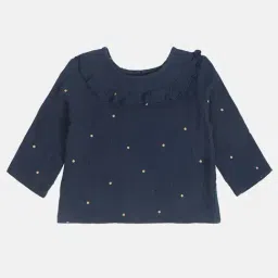 MINIKLUB Girls Navy Embroidered Full Sleeves Top-image-10