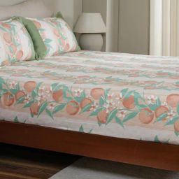 Maspar Peach Cotton Printed 200 TC Double Fitted Bedsheet with 2 Pillow Covers-picture-38