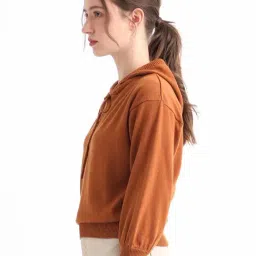 RAREISM Rust Cotton Solid Long Sleeves Sweater image 3