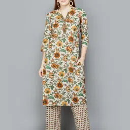 Melange by Lifestyle Mustard Floral Kurta With Pants-picture-12