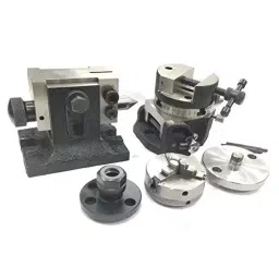 Assorts Tilting Rotary Table 80 mm (3 Inch) with Round Vice, ER16 Collet Adaptor, Tailstock & Chuck W/Back Plate + Fixing T Nut Bolts image 2