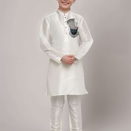 DEVOILER Boys Ethnic Motifs Printed Dupion Silk Kurta-picture-11