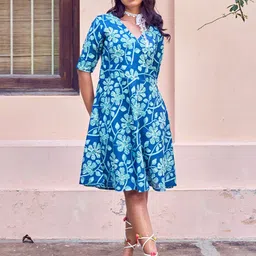 ARAVALII Women Floral Printed Fit & Flare Cotton Dress-image-14
