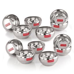 HAZEL Stainless Steel Serving Bowl for Dessert Cereal Smoothie Steel Katori  Pack of 12 - Silver-picture-26