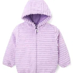 Babyhug Woven Full Sleeves Hooded Fur Winter Jacket with Solid Colour - Purple-picture-18