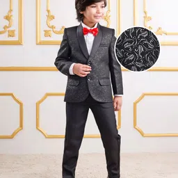 Mark & Mia Cotton Woven Full Sleeves 3 Piece Party Suit With Floral Print & Bow - Black & White-picture-22