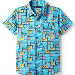 Pine Kids Viscose TWILL Woven Half Sleeves Shirt with Beach Theme Print - Light Blue-picture-23