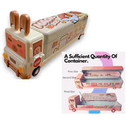 Sanjary Cartoon design School Bus Pencil Box with Wheels affixed sharpener Art Metal Pencil Box for kids color design may vary-picture-11