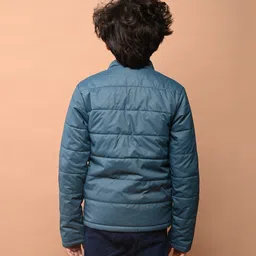 Lilpicks Couture Full Sleeves Solid Quilted Jacket With Front Pocket - Teal Blue image 3