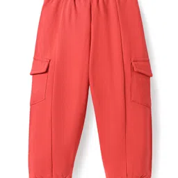 Babyhug Terry Knit Full Length Cut & Sew Track Pants With Text Print & Pockets - Red image 2