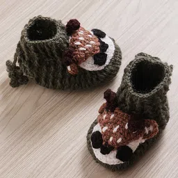 MayRa Knits Hand Knitted Woven Pack Of 2 Animal Applique Detailed Booties - Peach & Black image 3