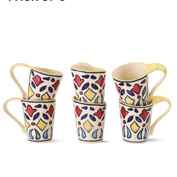 VarEesha Rangriti Yellow Red Ceramic Tea/Coffee Mugs Set of Six image 3