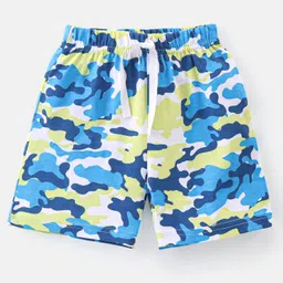 Babyhug Cotton Single Jersey Knit Shorts Striped & Camouflage Print Pack Of 3 - Blue White & Green image 3