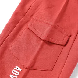 Babyhug Terry Knit Full Length Cut & Sew Track Pants With Text Print & Pockets - Red image 4