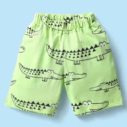 kookie kids india Kookie Kids Single Jersey Knit Half Sleeves Co-Ord Shorts Night Suit With Crocodile Print - Lime Green image 4