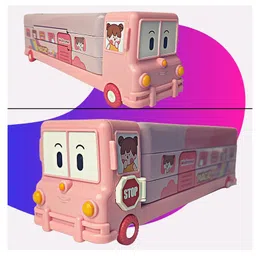 Sanjary Cartoon design School Bus Pencil Box with Wheels affixed sharpener Art Metal Pencil Box for kids color design may vary image 4