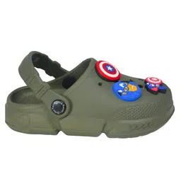 Yellow Bee Marvel Featuring Captain America Applique Detailed Slingback Clogs - Olive Green image 5