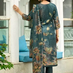 MOJILAA Women Floral Printed Kurta with Trousers & Dupatta image 5