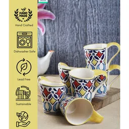VarEesha Rangriti Yellow Red Ceramic Tea/Coffee Mugs Set of Six image 5