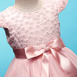 Mark & Mia Woven Cap Sleeves Party Dress With Floral Embroidery & Bow Applique - Pink image 5