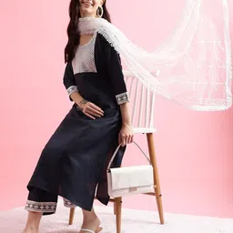 KALINI Ethnic Motifs Yoke Design Sequinned Kurta With Trousers & Dupatta-picture-22