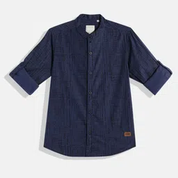 UTH by Roadster Boys Navy Blue & Black Abstract Printed Pure Cotton Casual Shirt-image-40