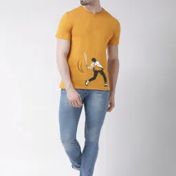 Friskers Mustard Cotton Slim Fit Printed T-Shirt image 5