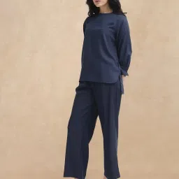 RAREISM Navy Polyester Solid Three-Quarter Sleeves Top image 5