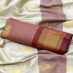 Satrani Beige Woven Saree With Unstitched Blouse image 5