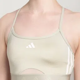 adidas Beige Logo Print Sports Bra image 5