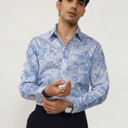 Andamen Blue Cotton Slim Printed Shirt-picture-38