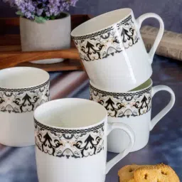 SONAKI Printed White Bone China Coffee Mug - Set of 6 (210ml)-picture-46