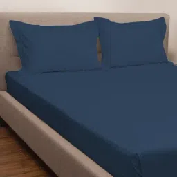 Petal Home Solid Navy Blue 300 TC Cotton Pillow Covers - Set of 2-image-80