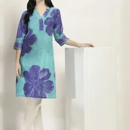 Rangriti Teal Cotton Straight Kurta image 5