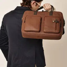Gauge Machine Tan Textured Medium Leather Laptop Bag-picture-34