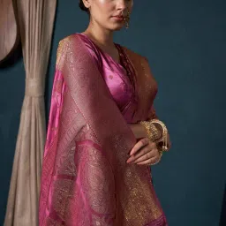 Vardha Rani Pink Woven Saree With Unstitched Blouse image 5